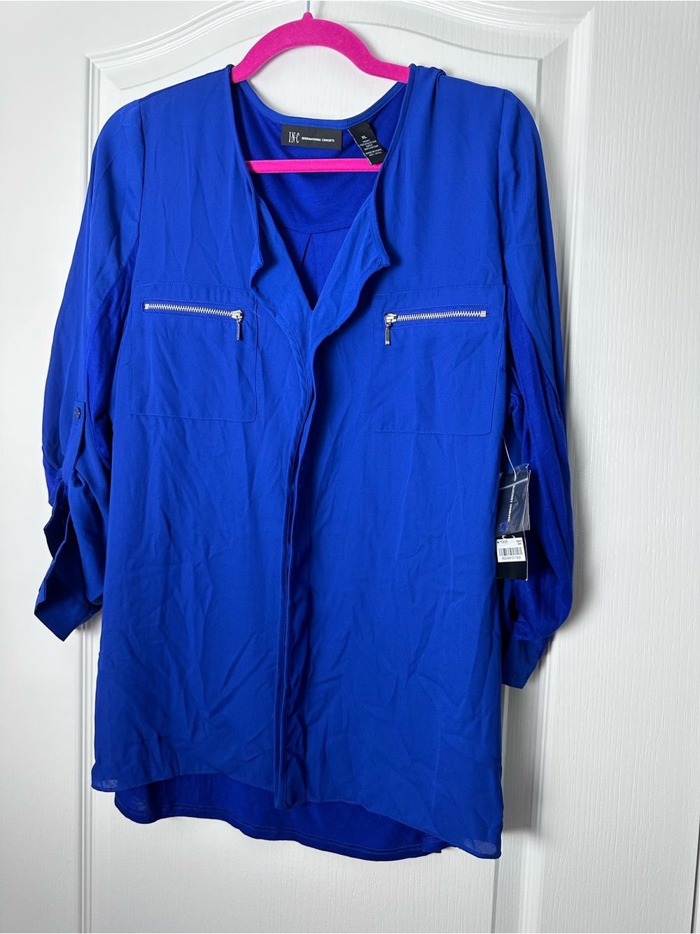 INC International Concepts Royal Blue Zip-Pocket Tunic Blouse